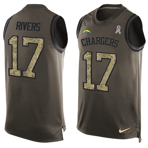 Men's Limited Philip Rivers Nike Jersey Green - #17 Salute to Service Tank Top NFL Los Angeles Chargers